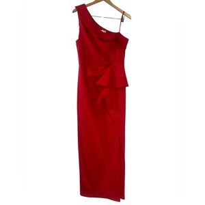 Eliza J One Shoulder Ruffle Red Gown Dress Size 16